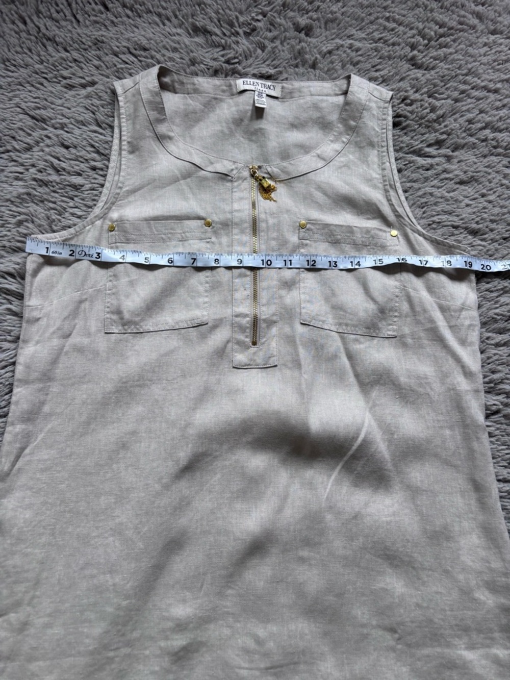 Ellen Tracy Light Cream 100% Linen Zip-Front Sleeveless tank M - Picture 6 of 9